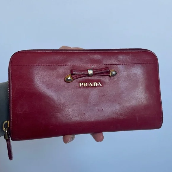 PRADA // Light Red Leather Continental Wallet - Picture 3 of 11